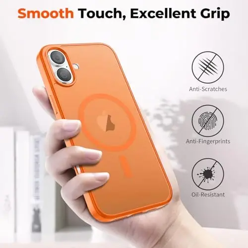 zapica Magnetic for iPhone 17 Case, with [Tempered Glass Screen Protector] [Compatible with MagSafe] Translucent Matte Shockproof Anti-Scratch Phone Cover, Orange - 6