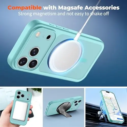 zapica Magnetic for iPhone 17 Pro Case, Upgraded [Camera Control Button] [Full Camera Protection] [with 1 Screen Protector] Translucent Matte Shockproof Protective Phone Cover, Aqua Green - 3
