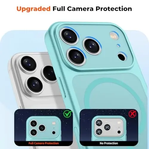 zapica Magnetic for iPhone 17 Pro Case, Upgraded [Camera Control Button] [Full Camera Protection] [with 1 Screen Protector] Translucent Matte Shockproof Protective Phone Cover, Aqua Green - 5