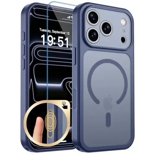 zapica Magnetic for iPhone 17 Pro Case, Upgraded [Camera Control Button] [Full Camera Protection] [with 1 Screen Protector] Translucent Matte Shockproof Protective Phone Cover, Blue Gray 