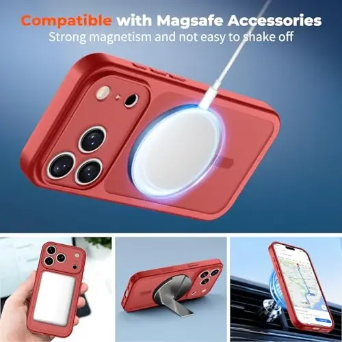 zapica Magnetic for iPhone 17 Pro Case, Upgraded [Camera Control Button] [Full Camera Protection] [with 1 Screen Protector] Translucent Matte Shockproof Protective Phone Cover, Bright Red - 3