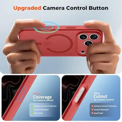 zapica Magnetic for iPhone 17 Pro Case, Upgraded [Camera Control Button] [Full Camera Protection] [with 1 Screen Protector] Translucent Matte Shockproof Protective Phone Cover, Bright Red - 4
