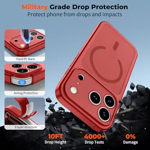 zapica Magnetic for iPhone 17 Pro Case, Upgraded [Camera Control Button] [Full Camera Protection] [with 1 Screen Protector] Translucent Matte Shockproof Protective Phone Cover, Bright Red - 6