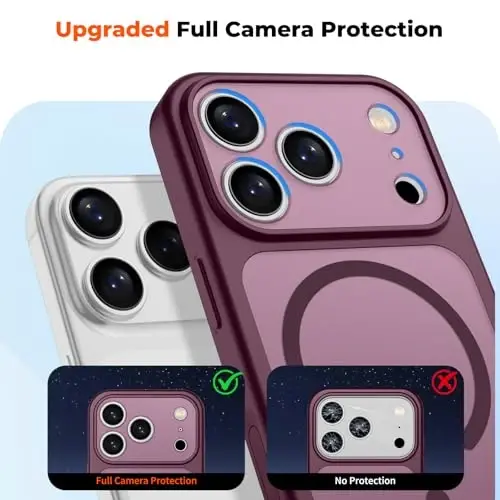 zapica Magnetic for iPhone 17 Pro Case, Upgraded [Camera Control Button] [Full Camera Protection] [with 1 Screen Protector] Translucent Matte Shockproof Protective Phone Cover, Burgundy - 5