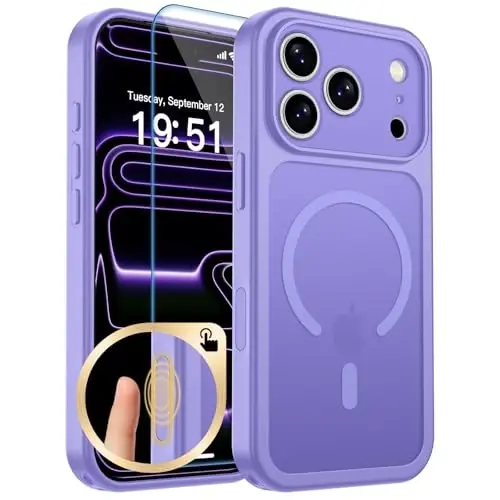 zapica Magnetic for iPhone 17 Pro Case, Upgraded [Camera Control Button] [Full Camera Protection] [with 1 Screen Protector] Translucent Matte Shockproof Protective Phone Cover, Purple 