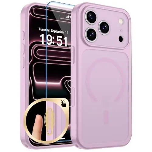 zapica Magnetic for iPhone 17 Pro Case, Upgraded [Camera Control Button] [Full Camera Protection] [with 1 Screen Protector] Translucent Matte Shockproof Protective Phone Cover, Purple Pink 
