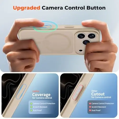 zapica Magnetic for iPhone 17 Pro Case, Upgraded [Camera Control Button] [Full Camera Protection] [with 1 Screen Protector] Translucent Matte Shockproof Protective Phone Cover, Sand Gold - 4