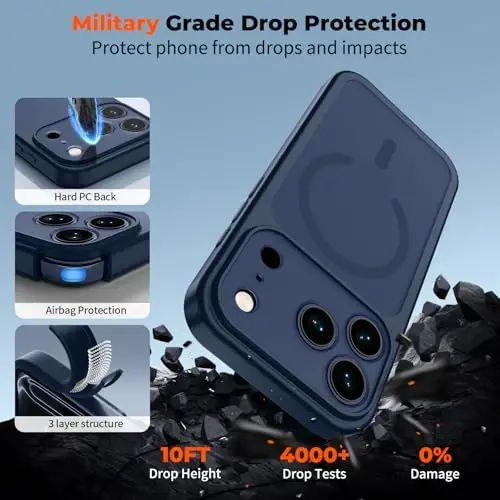 zapica Magnetic for iPhone 17 Pro Case, Upgraded [Camera Control Button] [Full Camera Protection] [with 1 Screen Protector] Translucent Matte Shockproof Protective Phone Cover, Sapphire Blue - 6