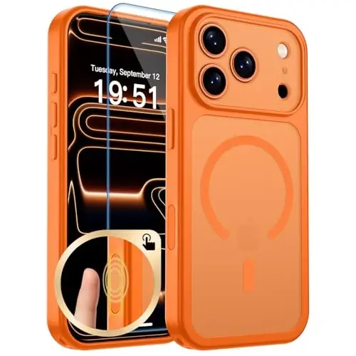 zapica Magnetic for iPhone 17 Pro Case, Upgraded [Camera Control Button] [Full Camera Protection] [with 1 Screen Protector] Translucent Matte Shockproof Protective Phone Cover, Starry Orange 
