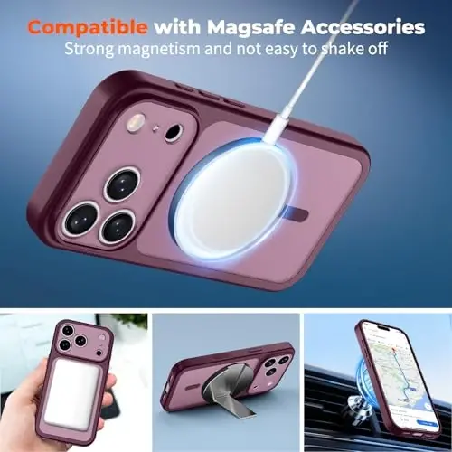 zapica Magnetic for iPhone 17 Pro Max Case, Upgraded [Camera Control Button] [Full Camera Protection] [with 1 Screen Protector] Translucent Matte Shockproof Protective Phone Cover, Burgundy - 3