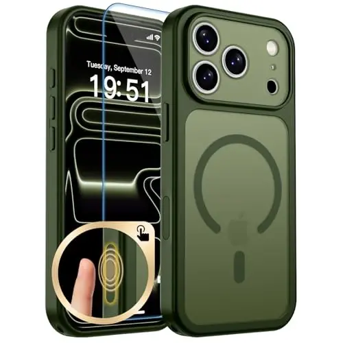 zapica Magnetic for iPhone 17 Pro Max Case, Upgraded [Camera Control Button] [Full Camera Protection] [with 1 Screen Protector] Translucent Matte Shockproof Protective Phone Cover, Cedar Green 