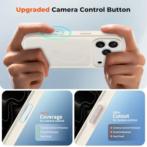 zapica Magnetic for iPhone 17 Pro Max Case, Upgraded [Camera Control Button] [Full Camera Protection] [with 1 Screen Protector] Translucent Matte Shockproof Protective Phone Cover, Creamy White - 4