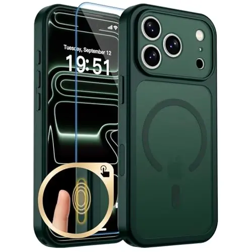 zapica Magnetic for iPhone 17 Pro Max Case, Upgraded [Camera Control Button] [Full Camera Protection] [with 1 Screen Protector] Translucent Matte Shockproof Protective Phone Cover, Dark Green 
