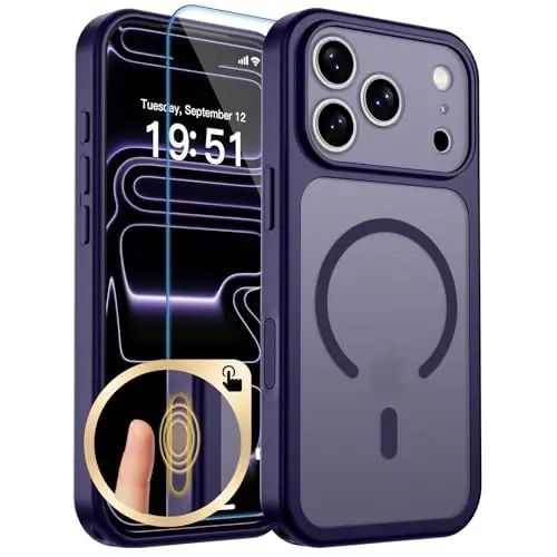 zapica Magnetic for iPhone 17 Pro Max Case, Upgraded [Camera Control Button] [Full Camera Protection] [with 1 Screen Protector] Translucent Matte Shockproof Protective Phone Cover, Deep Purple - ZAPICA