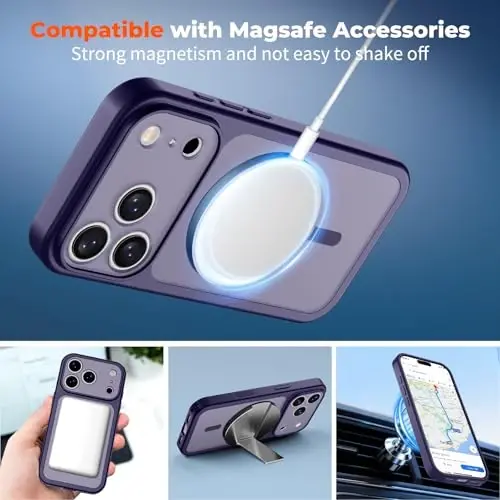 zapica Magnetic for iPhone 17 Pro Max Case, Upgraded [Camera Control Button] [Full Camera Protection] [with 1 Screen Protector] Translucent Matte Shockproof Protective Phone Cover, Deep Purple - 3