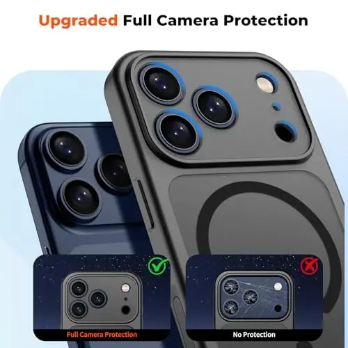 zapica Magnetic for iPhone 17 Pro Max Case, Upgraded [Camera Control Button] [Full Camera Protection] [with 1 Screen Protector] Translucent Matte Shockproof Protective Phone Cover, Midnight Black - 5