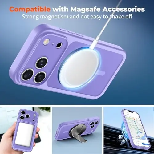 zapica Magnetic for iPhone 17 Pro Max Case, Upgraded [Camera Control Button] [Full Camera Protection] [with 1 Screen Protector] Translucent Matte Shockproof Protective Phone Cover, Purple - 3