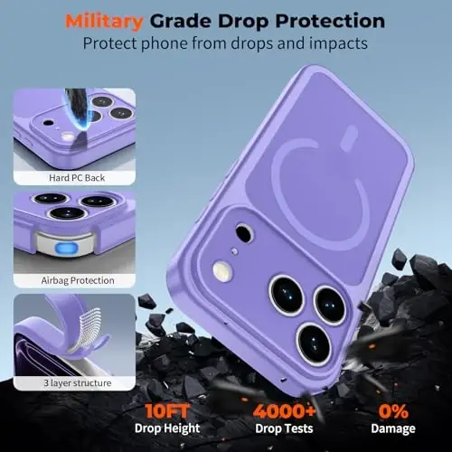 zapica Magnetic for iPhone 17 Pro Max Case, Upgraded [Camera Control Button] [Full Camera Protection] [with 1 Screen Protector] Translucent Matte Shockproof Protective Phone Cover, Purple - 6