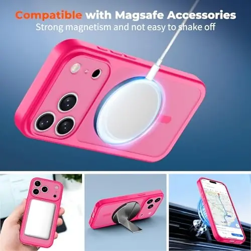 zapica Magnetic for iPhone 17 Pro Max Case, Upgraded [Camera Control Button] [Full Camera Protection] [with 1 Screen Protector] Translucent Matte Shockproof Protective Phone Cover, Rose Pink - 3