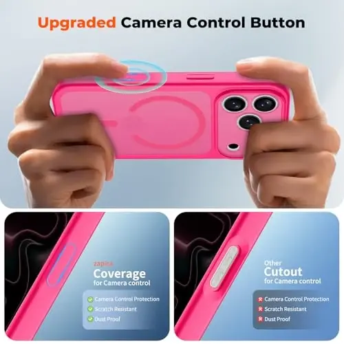 zapica Magnetic for iPhone 17 Pro Max Case, Upgraded [Camera Control Button] [Full Camera Protection] [with 1 Screen Protector] Translucent Matte Shockproof Protective Phone Cover, Rose Pink - 4