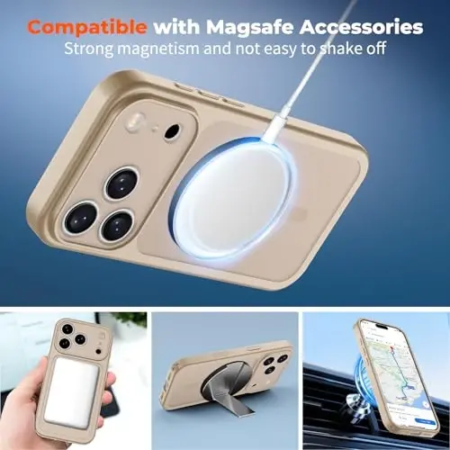 zapica Magnetic for iPhone 17 Pro Max Case, Upgraded [Camera Control Button] [Full Camera Protection] [with 1 Screen Protector] Translucent Matte Shockproof Protective Phone Cover, Sand Gold - 3