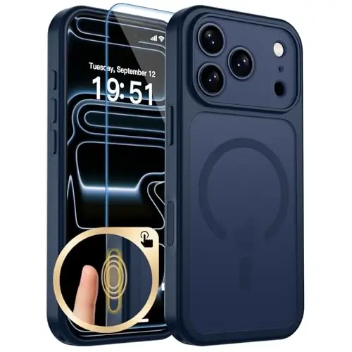zapica Magnetic for iPhone 17 Pro Max Case, Upgraded [Camera Control Button] [Full Camera Protection] [with 1 Screen Protector] Translucent Matte Shockproof Protective Phone Cover, Sapphire Blue 
