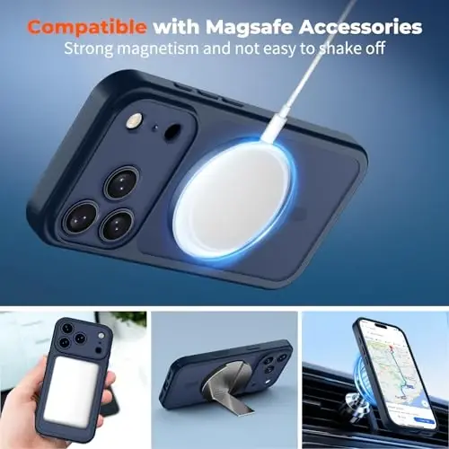 zapica Magnetic for iPhone 17 Pro Max Case, Upgraded [Camera Control Button] [Full Camera Protection] [with 1 Screen Protector] Translucent Matte Shockproof Protective Phone Cover, Sapphire Blue - 3
