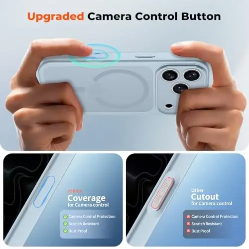 zapica Magnetic for iPhone 17 Pro Max Case, Upgraded [Camera Control Button] [Full Camera Protection] [with 1 Screen Protector] Translucent Matte Shockproof Protective Phone Cover, Silver Blue - 4