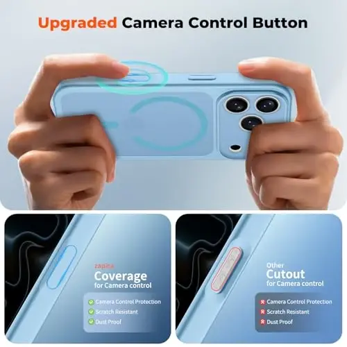 zapica Magnetic for iPhone 17 Pro Max Case, Upgraded [Camera Control Button] [Full Camera Protection] [with 1 Screen Protector] Translucent Matte Shockproof Protective Phone Cover, Sky Blue - 4