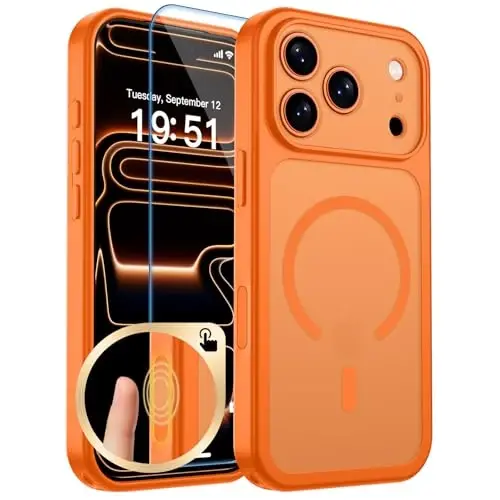 zapica Magnetic for iPhone 17 Pro Max Case, Upgraded [Camera Control Button] [Full Camera Protection] [with 1 Screen Protector] Translucent Matte Shockproof Protective Phone Cover, Starry Orange 