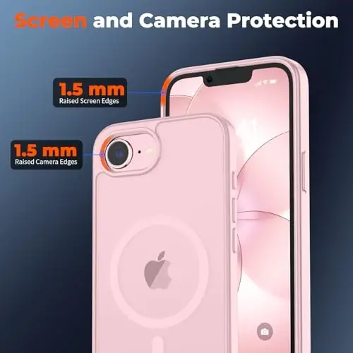zapica Magnetic for iPhone 17e Case & iPhone 16e Case, with [Tempered Glass Screen Protector] [Compatible with MagSafe] Translucent Matte Shockproof Anti-Scratch Phone Cover, Pink - 5