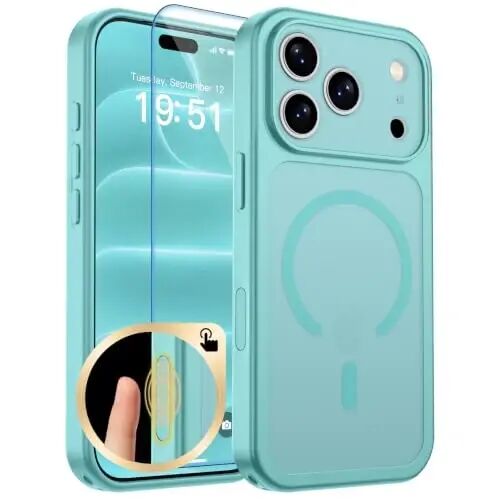 zapica Magnetic for iPhone 18 Pro Case, Aqua Green | Upgraded Camera Control Button, Full Camera Protection, with Screen Protector, Translucent Matte Shockproof Phone Cover - ZAPICA