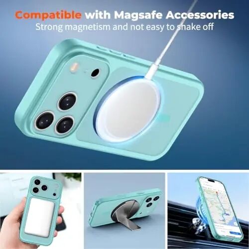 zapica Magnetic for iPhone 18 Pro Case, Aqua Green | Upgraded Camera Control Button, Full Camera Protection, with Screen Protector, Translucent Matte Shockproof Phone Cover - 3