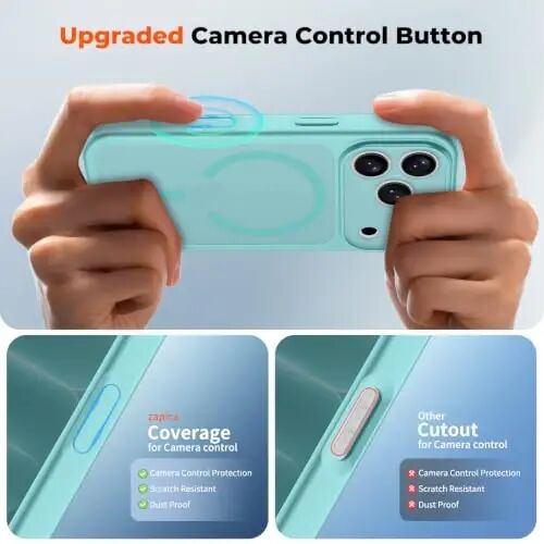 zapica Magnetic for iPhone 18 Pro Case, Aqua Green | Upgraded Camera Control Button, Full Camera Protection, with Screen Protector, Translucent Matte Shockproof Phone Cover - 4