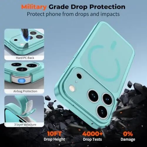 zapica Magnetic for iPhone 18 Pro Case, Aqua Green | Upgraded Camera Control Button, Full Camera Protection, with Screen Protector, Translucent Matte Shockproof Phone Cover - 6