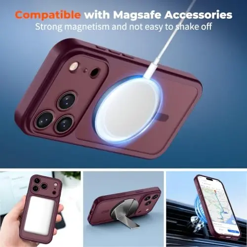 zapica Magnetic for iPhone 18 Pro Case, Burgundy | Upgraded Camera Control Button, Full Camera Protection, with Screen Protector, Translucent Matte Shockproof Phone Cover - 3