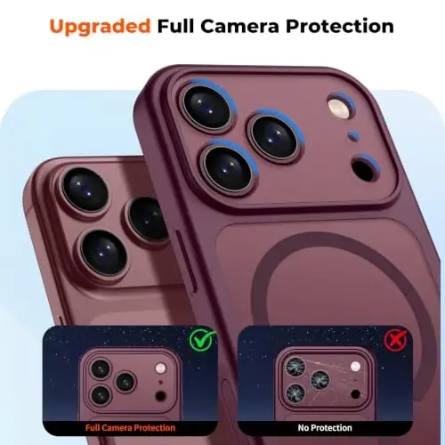 zapica Magnetic for iPhone 18 Pro Case, Burgundy | Upgraded Camera Control Button, Full Camera Protection, with Screen Protector, Translucent Matte Shockproof Phone Cover - 5