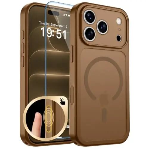 zapica Magnetic for iPhone 18 Pro Case, Dark Brown | Upgraded Camera Control Button, Full Camera Protection, with Screen Protector, Translucent Matte Shockproof Phone Cover - 1