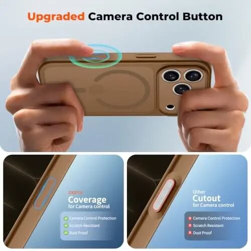 zapica Magnetic for iPhone 18 Pro Case, Dark Brown | Upgraded Camera Control Button, Full Camera Protection, with Screen Protector, Translucent Matte Shockproof Phone Cover - 4