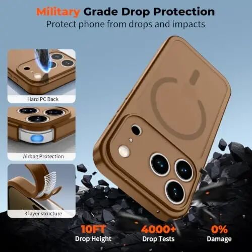 zapica Magnetic for iPhone 18 Pro Case, Dark Brown | Upgraded Camera Control Button, Full Camera Protection, with Screen Protector, Translucent Matte Shockproof Phone Cover - 6