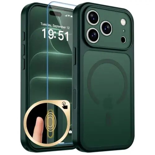 zapica Magnetic for iPhone 18 Pro Case, Dark Green | Upgraded Camera Control Button, Full Camera Protection, with Screen Protector, Translucent Matte Shockproof Phone Cover - 1
