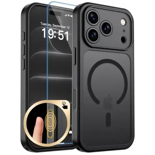zapica Magnetic for iPhone 18 Pro Case, Midnight Black | Upgraded Camera Control Button, Full Camera Protection, with Screen Protector, Translucent Matte Shockproof Phone Cover - ZAPICA