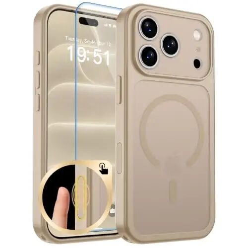 zapica Magnetic for iPhone 18 Pro Case, Sand Gold | Upgraded Camera Control Button, Full Camera Protection, with Screen Protector, Translucent Matte Shockproof Phone Cover - ZAPICA