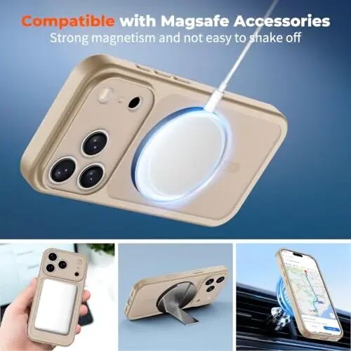 zapica Magnetic for iPhone 18 Pro Case, Sand Gold | Upgraded Camera Control Button, Full Camera Protection, with Screen Protector, Translucent Matte Shockproof Phone Cover - 3
