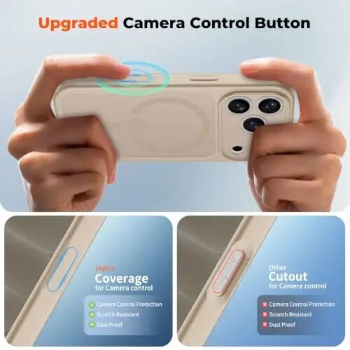 zapica Magnetic for iPhone 18 Pro Case, Sand Gold | Upgraded Camera Control Button, Full Camera Protection, with Screen Protector, Translucent Matte Shockproof Phone Cover - 4
