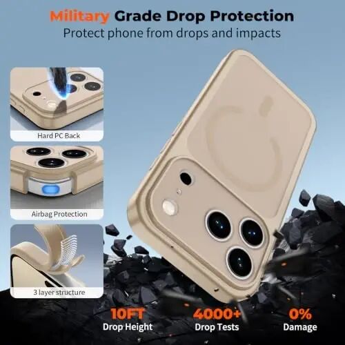 zapica Magnetic for iPhone 18 Pro Case, Sand Gold | Upgraded Camera Control Button, Full Camera Protection, with Screen Protector, Translucent Matte Shockproof Phone Cover - 6