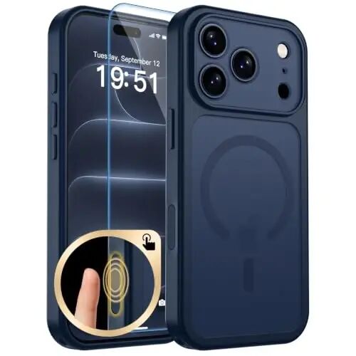 zapica Magnetic for iPhone 18 Pro Case, Sapphire Blue | Upgraded Camera Control Button, Full Camera Protection, with Screen Protector, Translucent Matte Shockproof Phone Cover - ZAPICA