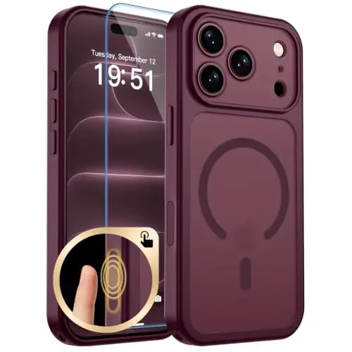zapica Magnetic for iPhone 18 Pro Max Case, Burgundy | Upgraded Camera Control Button, Full Camera Protection, with Screen Protector, Translucent Matte Shockproof Phone Cover - 1