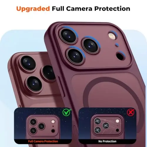 zapica Magnetic for iPhone 18 Pro Max Case, Burgundy | Upgraded Camera Control Button, Full Camera Protection, with Screen Protector, Translucent Matte Shockproof Phone Cover - 5