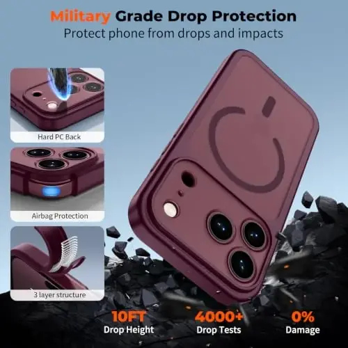 zapica Magnetic for iPhone 18 Pro Max Case, Burgundy | Upgraded Camera Control Button, Full Camera Protection, with Screen Protector, Translucent Matte Shockproof Phone Cover - 6